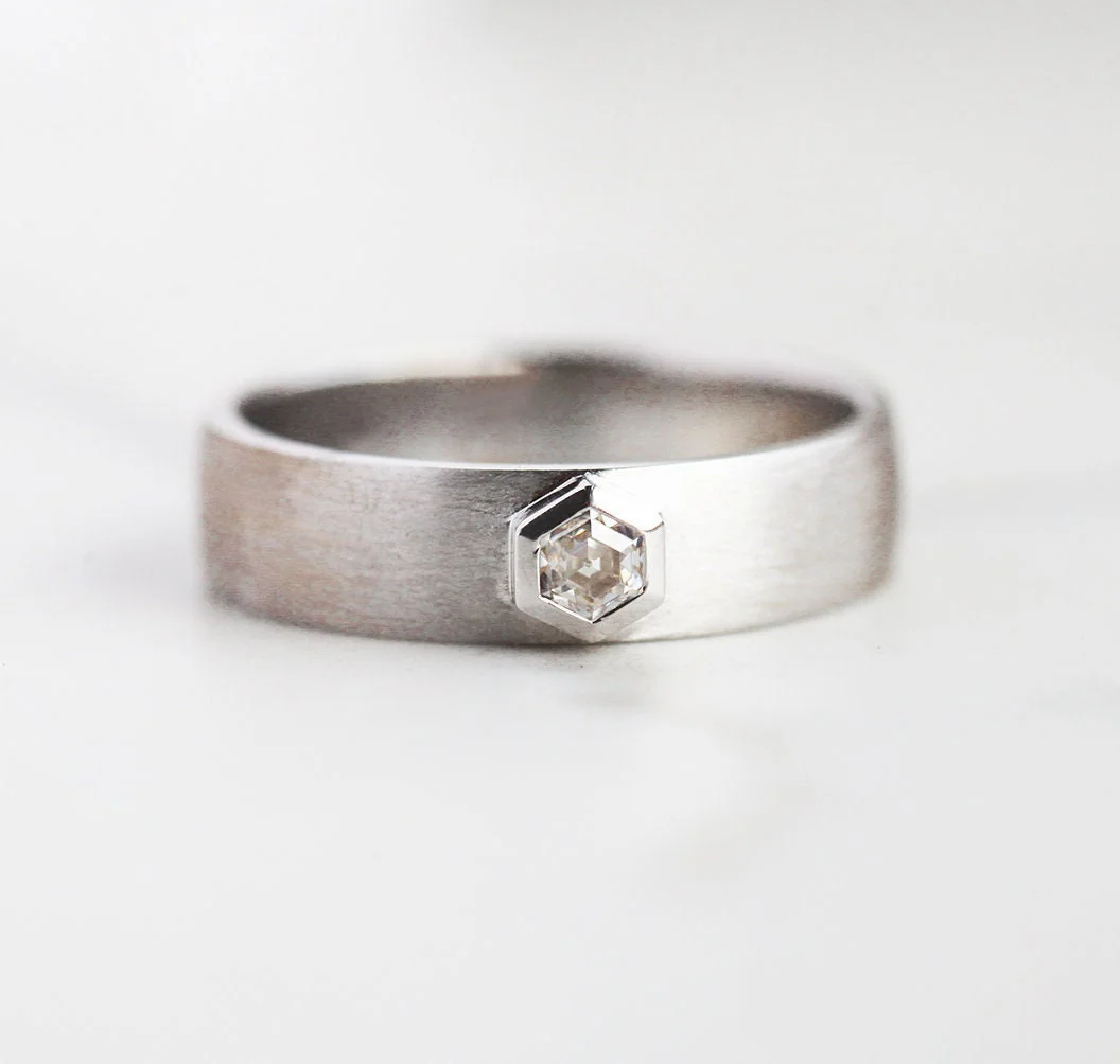 Capucinne Hexagon Diamond Band, Gemstone Mens Band