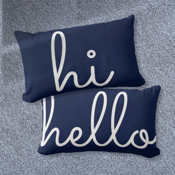 Hi Hello Stylish Script Fun Navy Blue Lumbar Pillow
