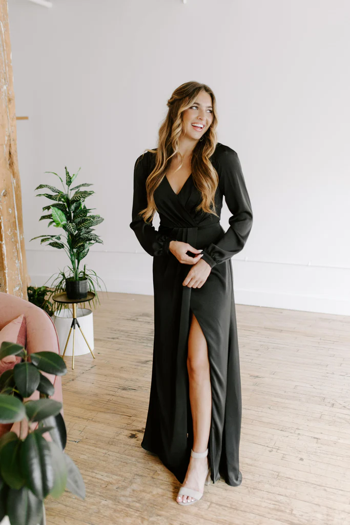 Kennedy Blue Tilda Long Sleeve Satin Bridesmaid Dress Front alt