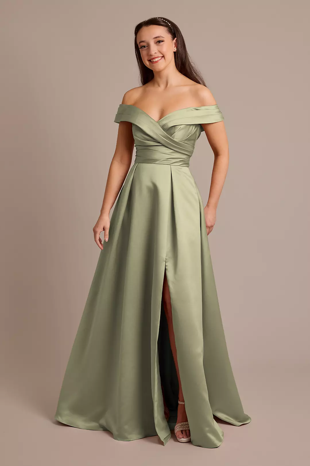 Celebrate DB Studio Satin Off-the-Shoulder Ball Gown Dress