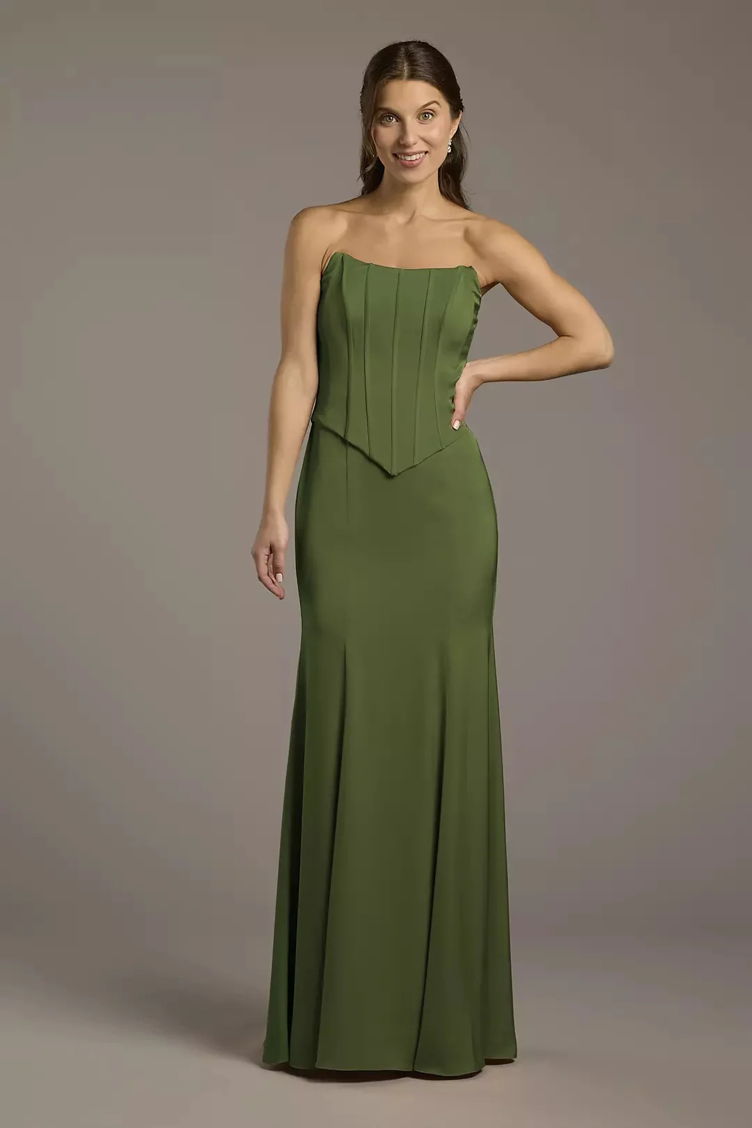 David's Bridal Matte Satin Corset Bodice Faux Two-Piece Dress