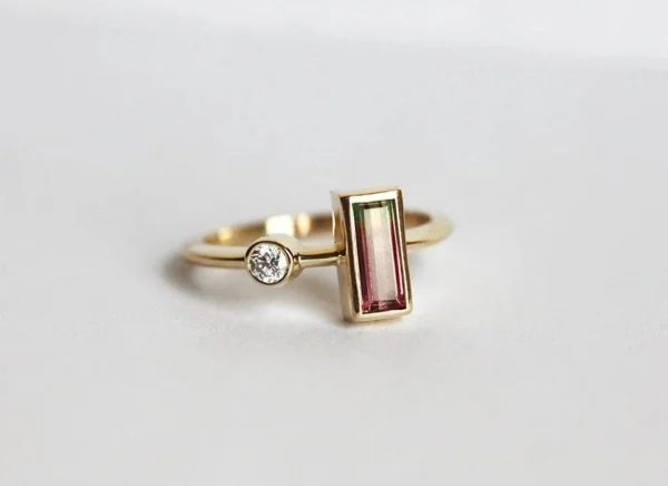 Capucinne Janet Baguette Tourmaline And Diamond Engagement Ring