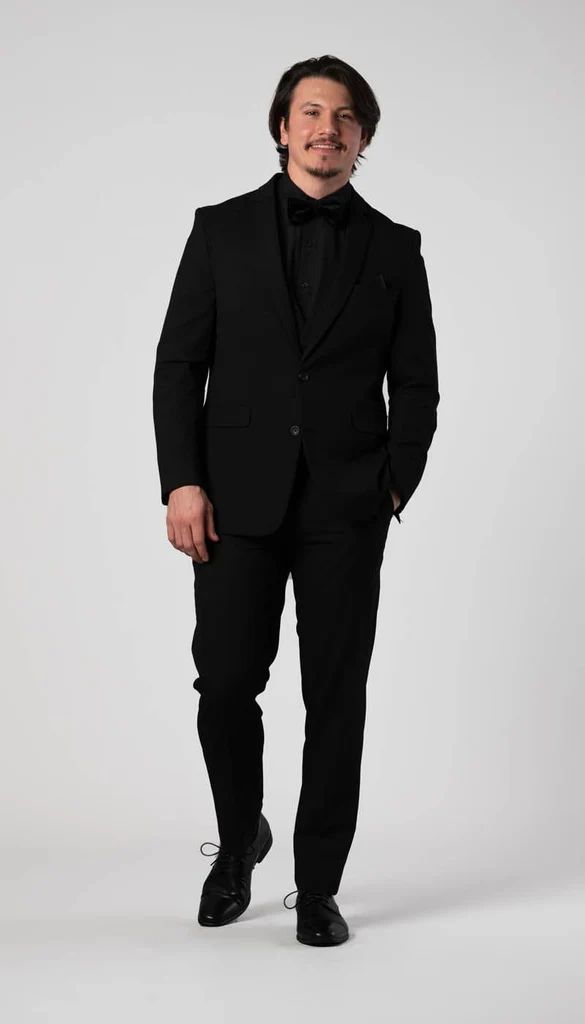 Kennedy Blue Trim Fit 3 Piece Suit Black
