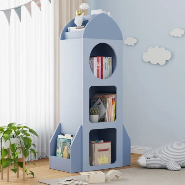 Wayfair Kids 3-Tier Kids Rocket Baby Bookshelf And Toy Storage With Side Shelves