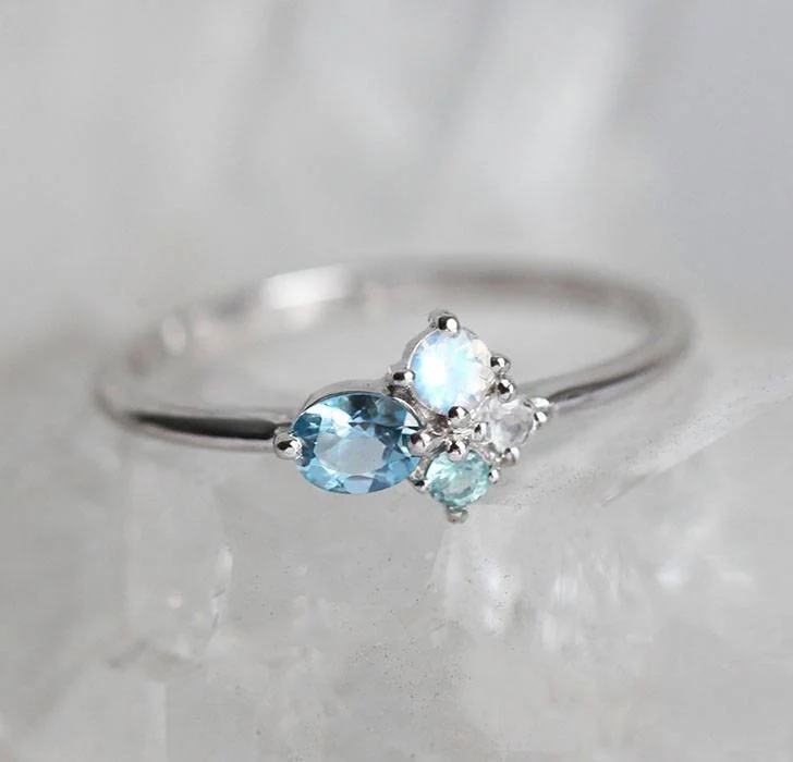 Capucinne Layla Oval Aquamarine Cluster Ring