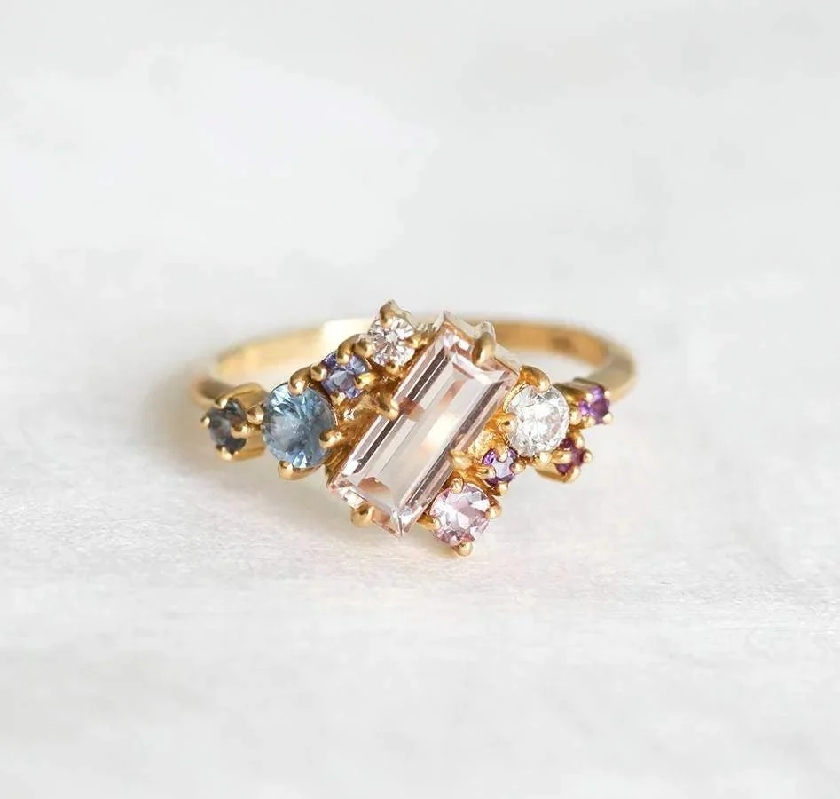 Capucinne Lila Watermelon Tourmaline Cluster Ring