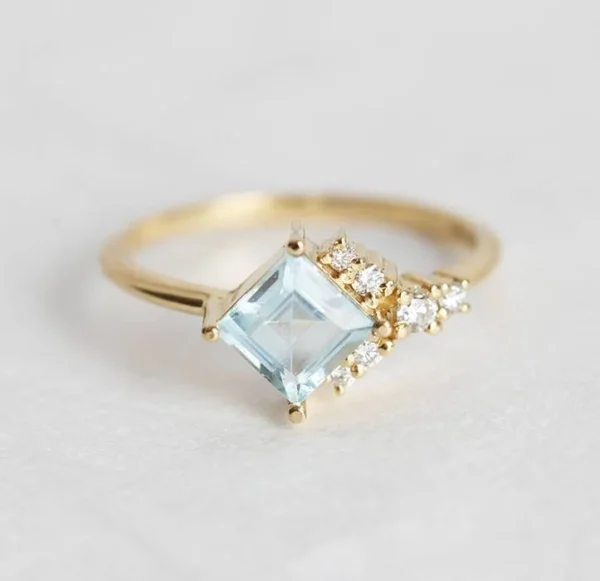 Capucinne Luca Square Aquamarine Diamond Cluster Ring