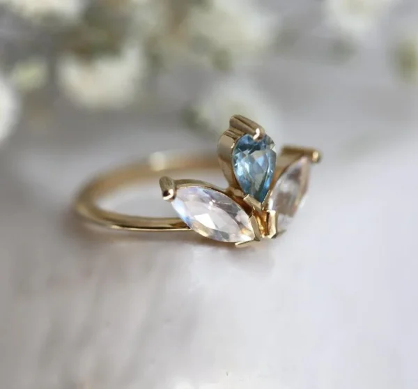Capucinne Lyanna Floral Moonstone And Aquamarine Ring