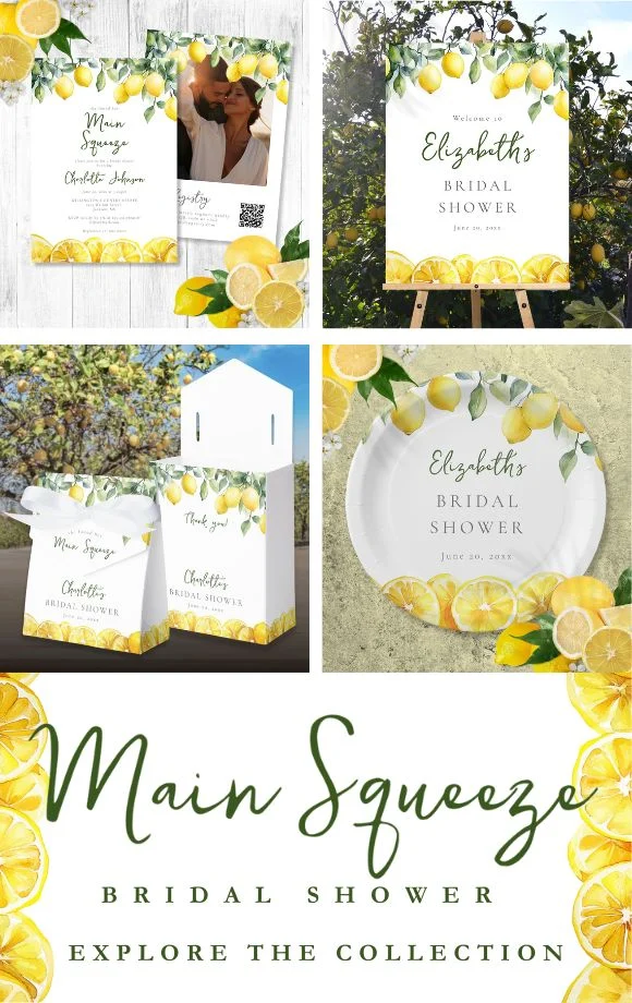 Main Squeeze Modern Watercolor Lemon Bridal Shower