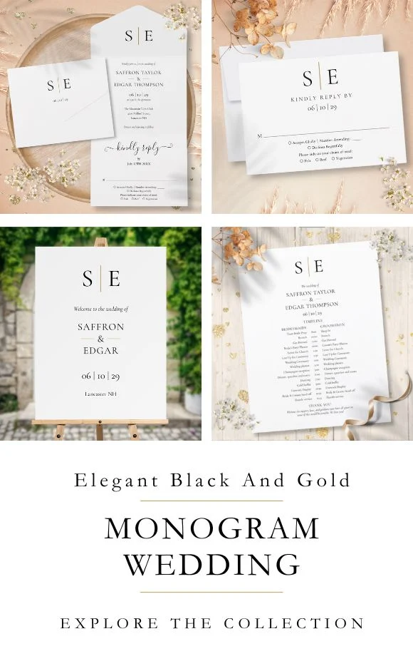 Simple Monogram Initials Wedding Invitation Suite
