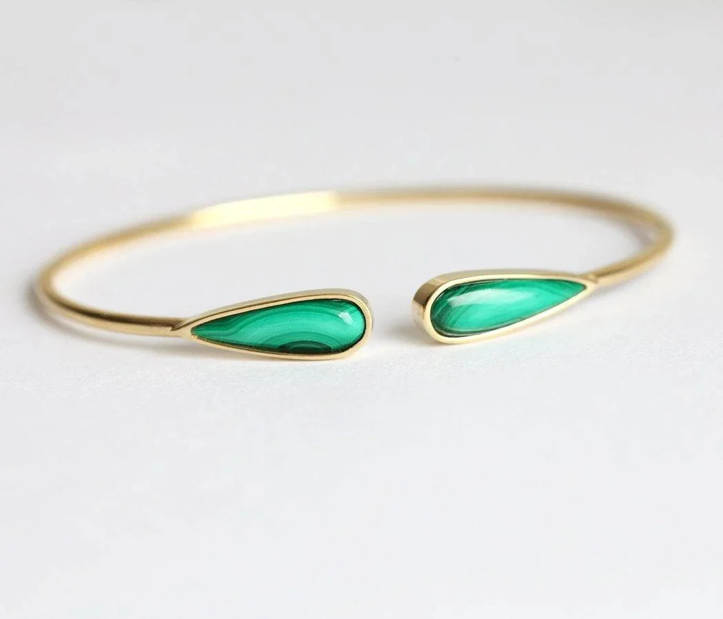 Cocomelody Malachite Cuff Gold Bracelet