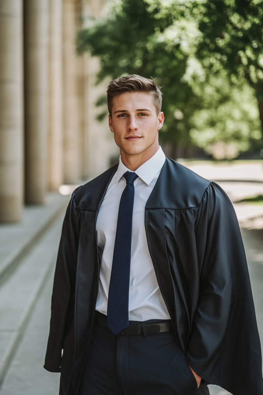 Man standing outside in graduation oufit