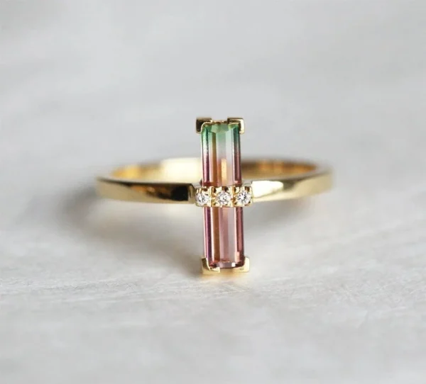 Capucinne Margo Watermelon Tourmaline Ring With Diamonds