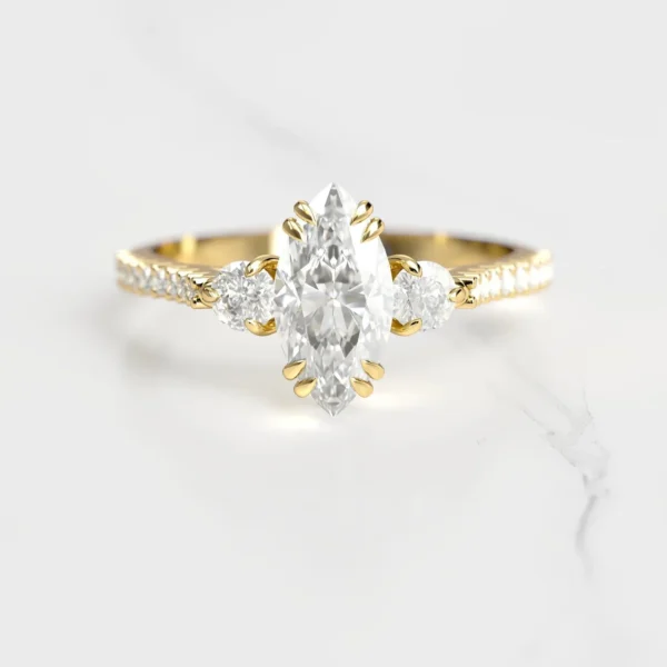 Capucinne Marquise Half Pave Diamond Ring with Accent Stones