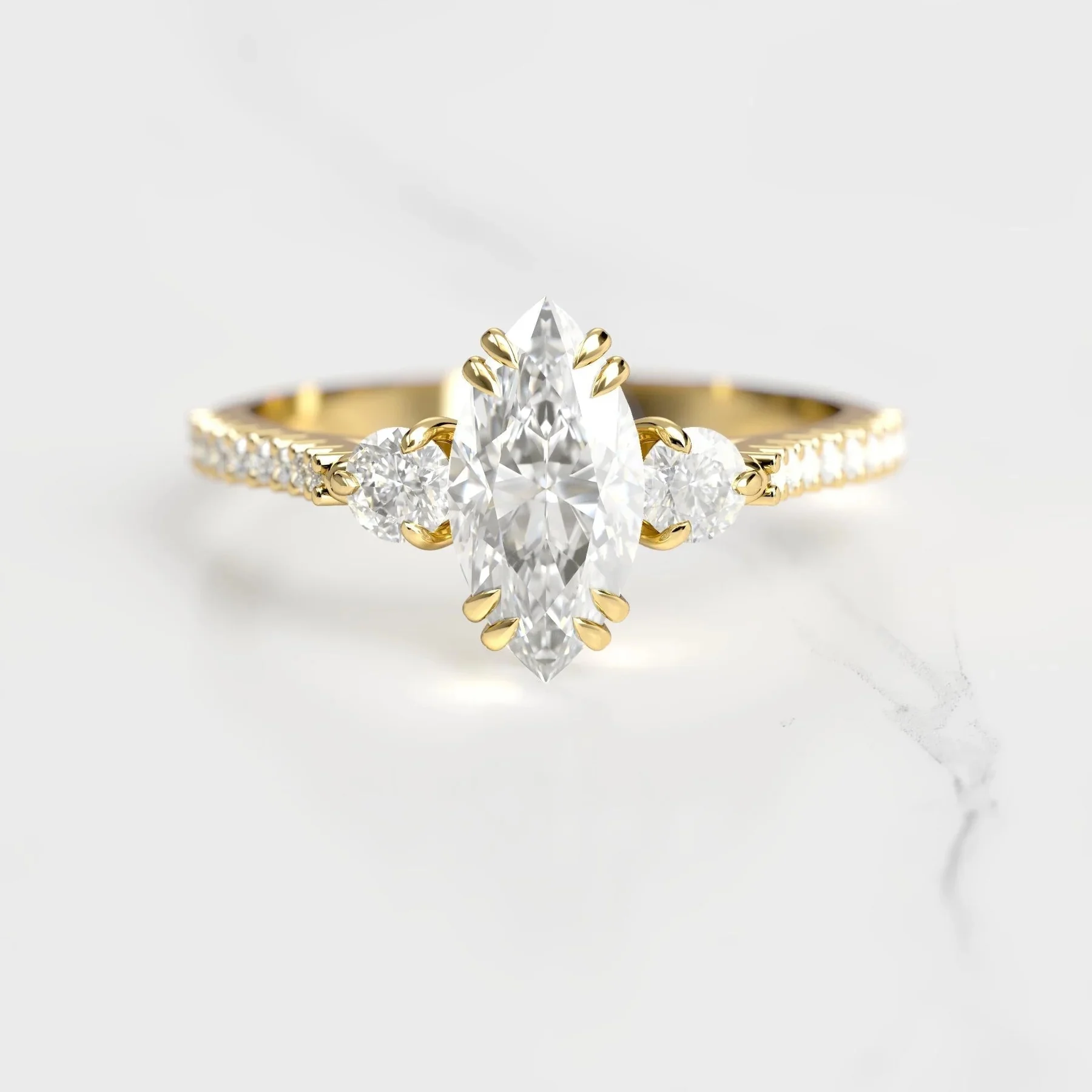 Capucinne Marquise Half Pave Diamond Ring with Accent Stones