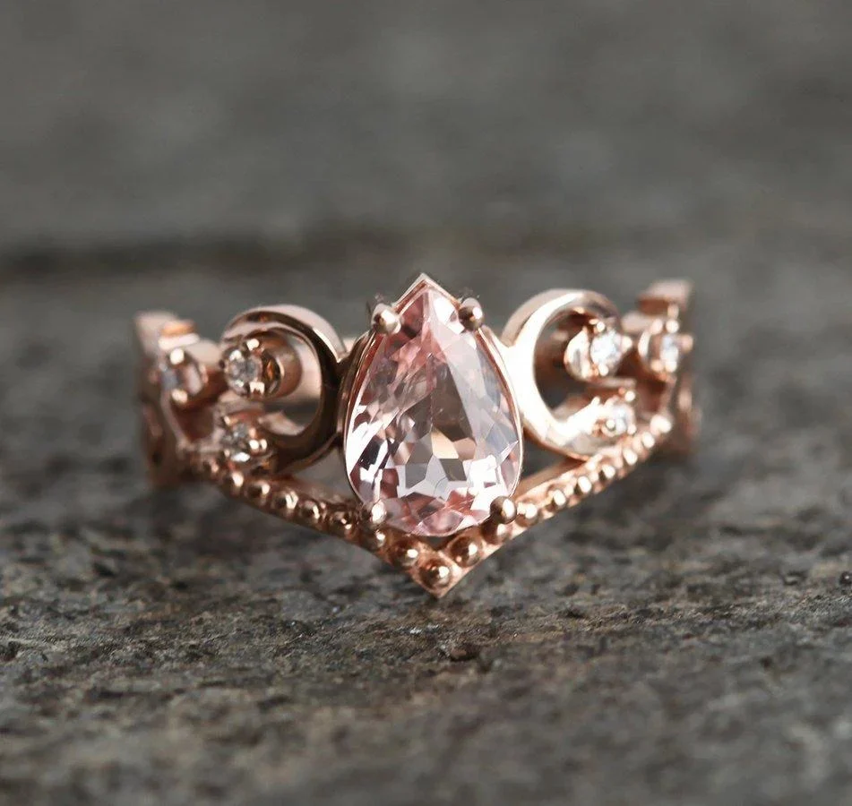 Capucinne Maxine Morganite Ring Set Rose Gold
