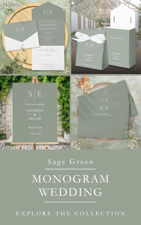 Minimal Sage Green Monogram Wedding Suite