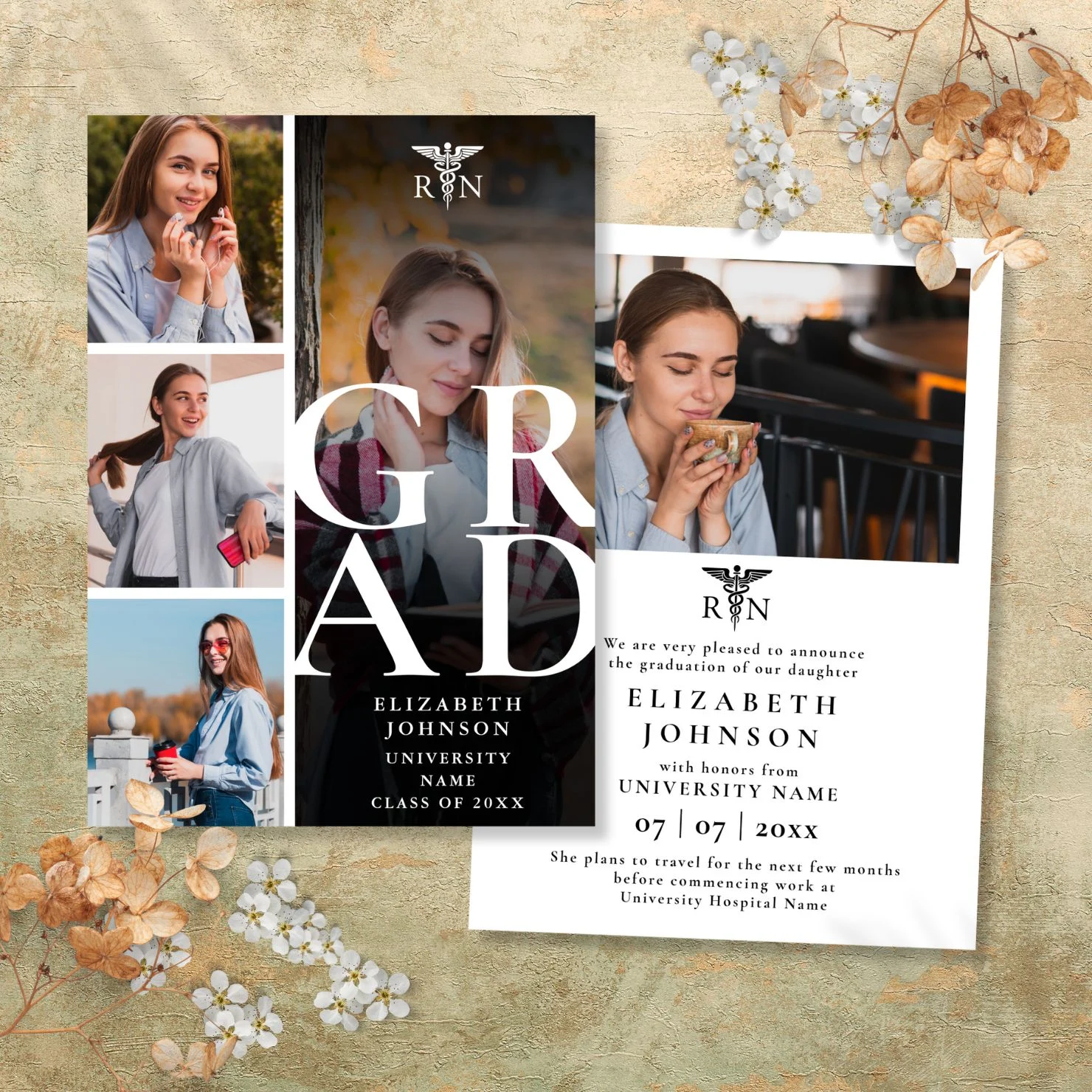 Modern 5 Photo RN Nursing Graduation Announcement