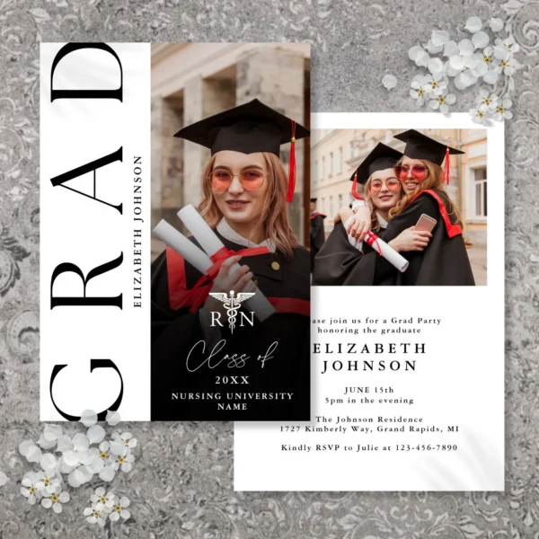 Modern Photo RN Nurse Graduation Party Invitation