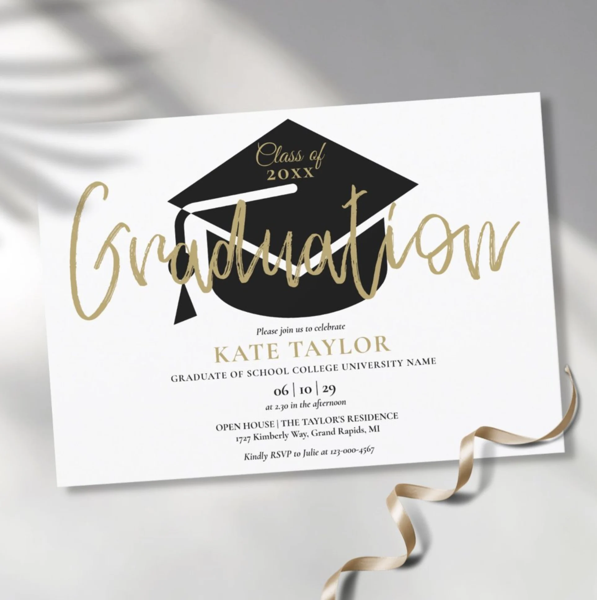 Modern Simple Gold Script Graduation Party Invitation