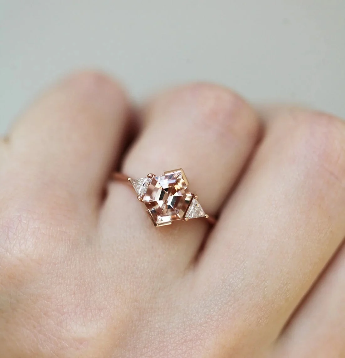 Capucinne Nadine Hexagon Morganite Ring In Situ