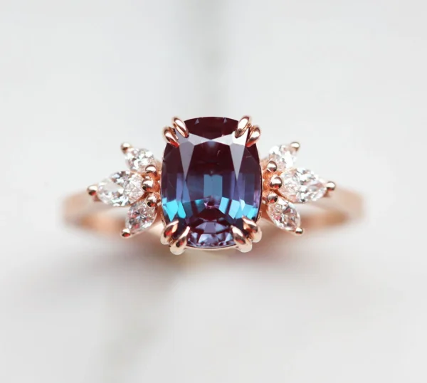 Capucinne Alexandrite Ring With Diamonds