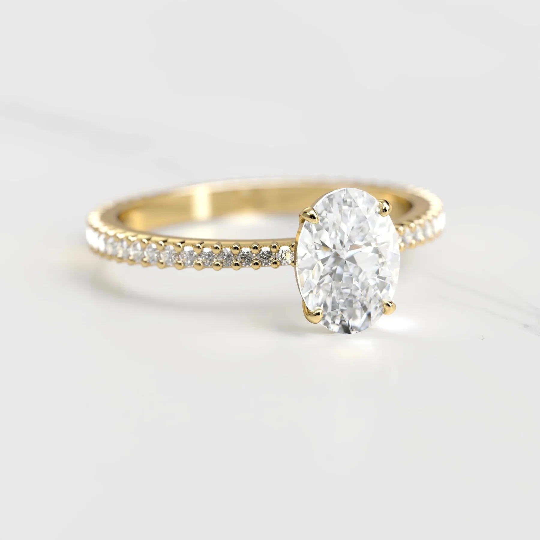 Capucinne Oval Full Pave Tapered Diamond Ring