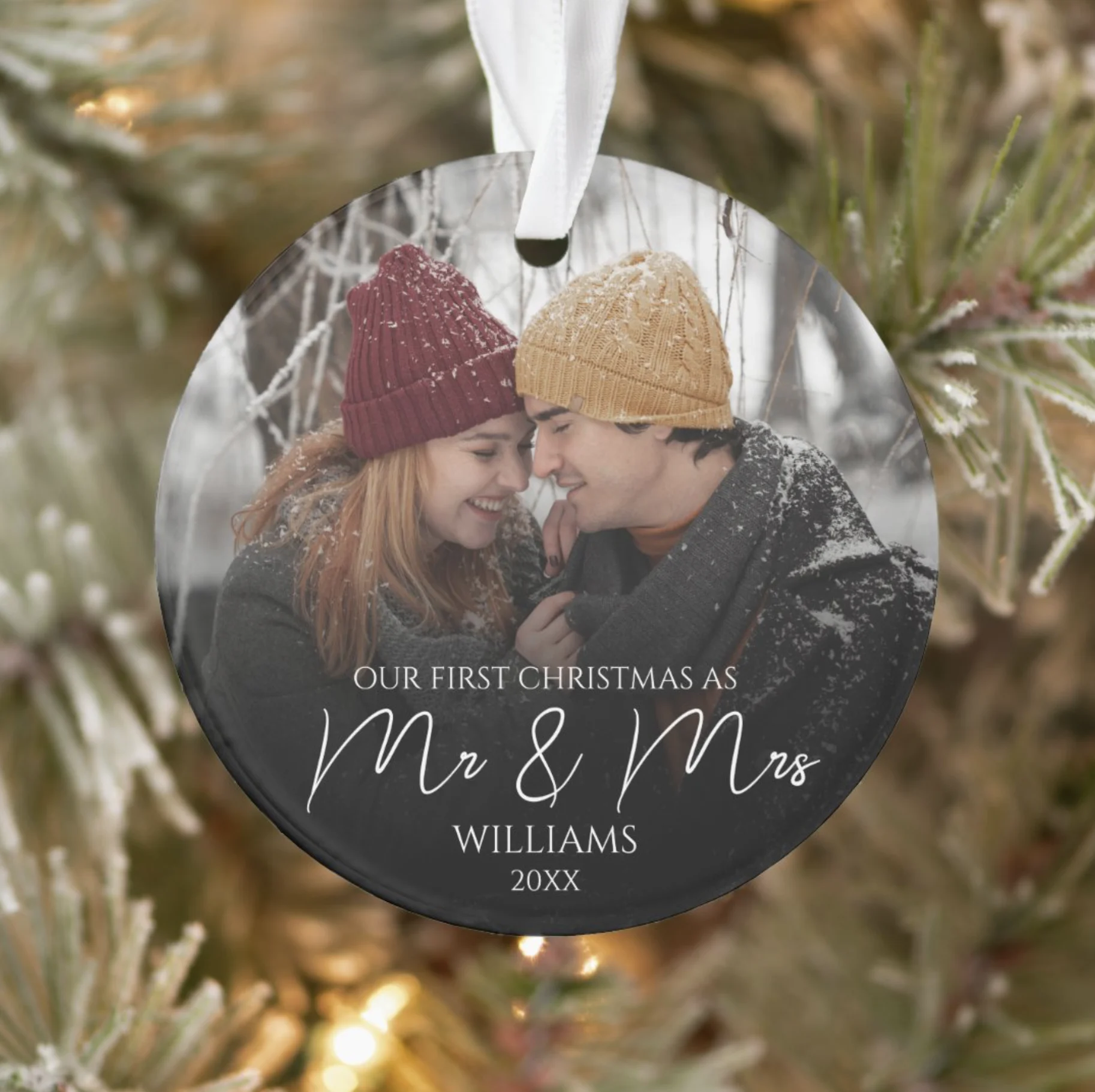 Our First Christmas As Mr & Mrs Elegant Photo Ornament