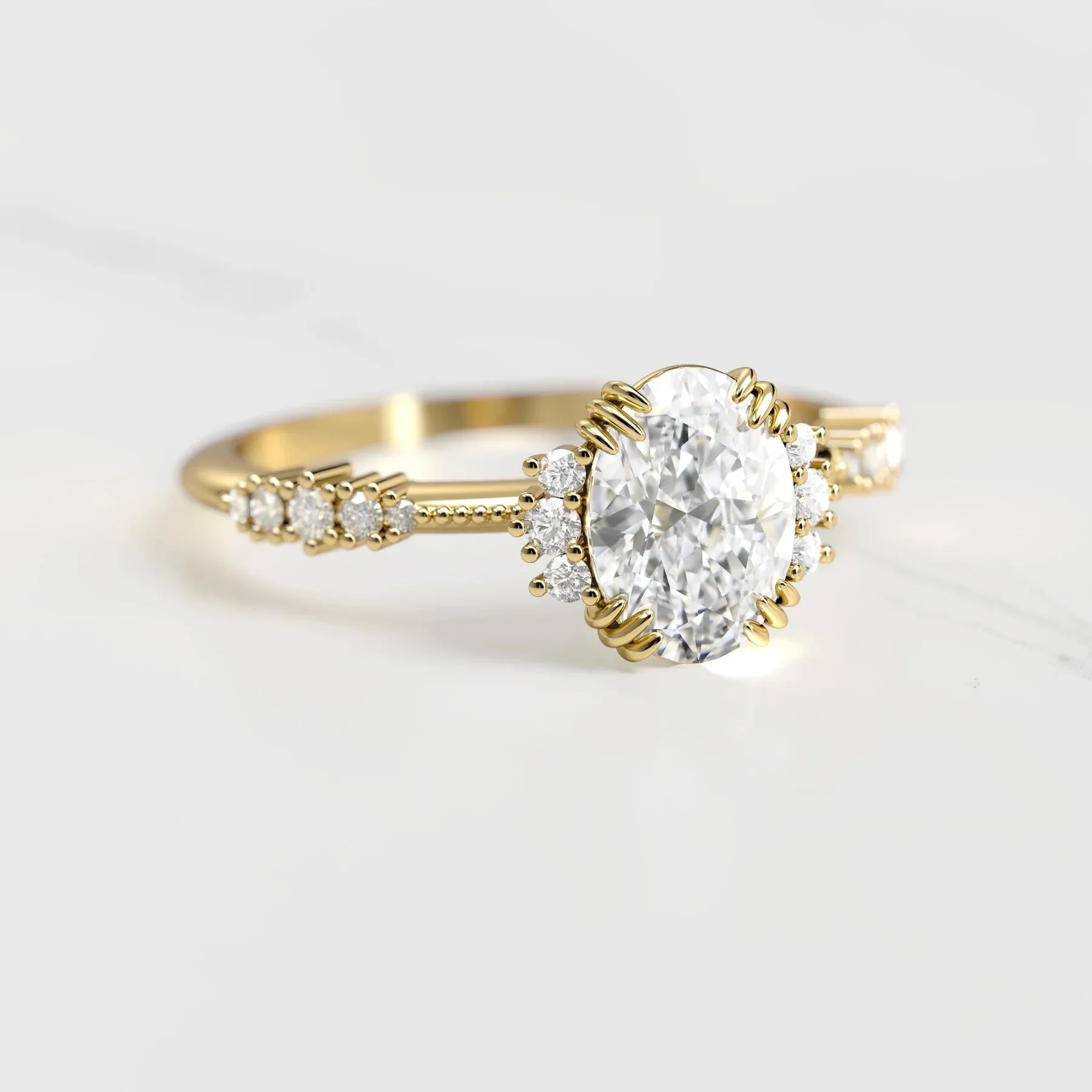 Capucinne Oval Cluster Moissanite Ring