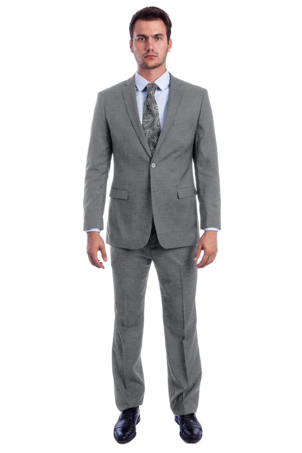 Emensuits Modern Fit Men's Summer Suit - Two Button Linen Look, Light Grey