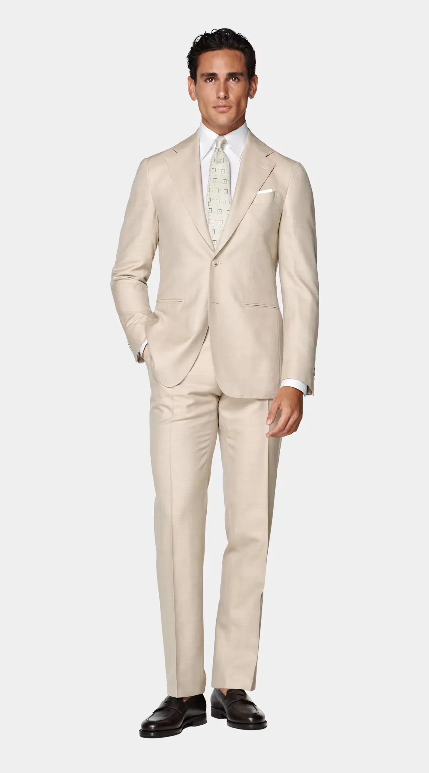Suitsupply Sand Herringbone Tailored Fit Havana Suit