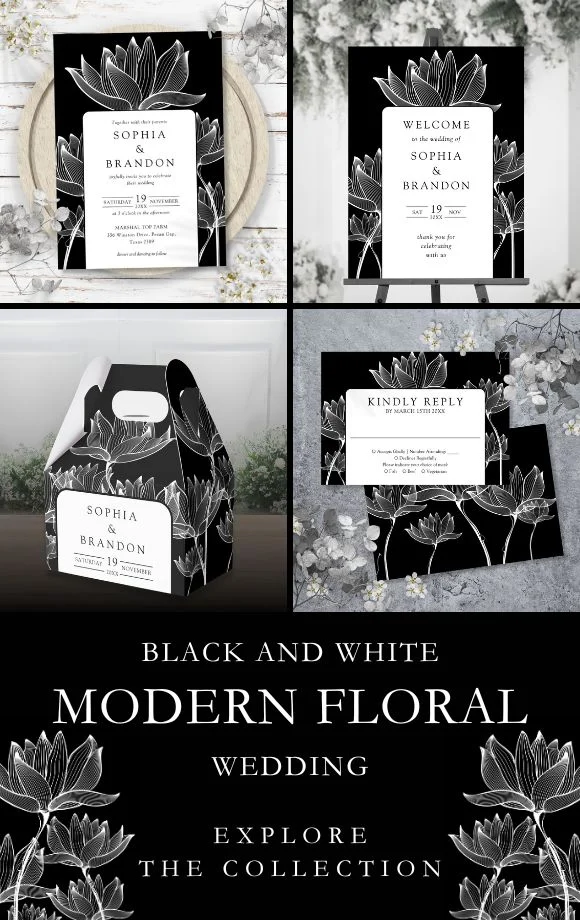 Black And White Modern Floral Wedding Suite Cover
