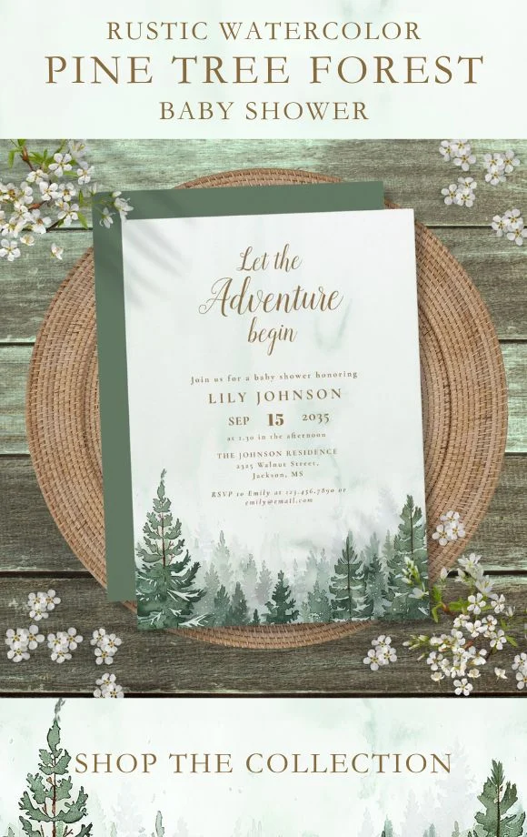 Rustic Pine Forest Baby Shower Suite