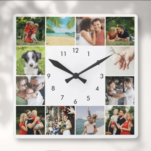 Personalized 12 Family Photo Collage Square Wall Clock