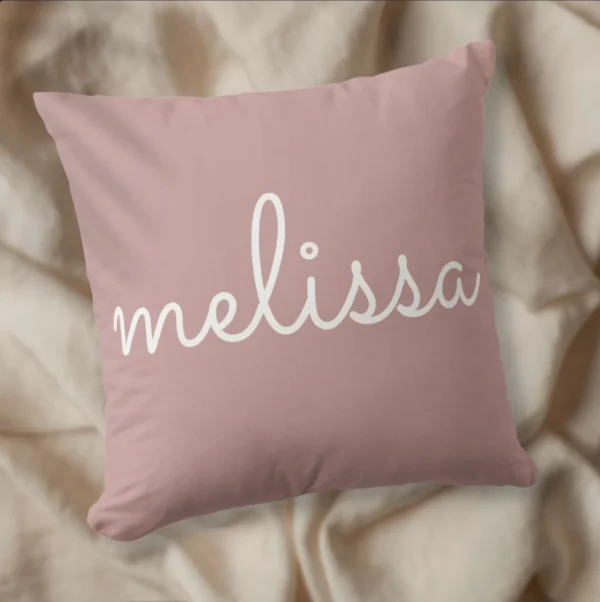 Personalized Elegant Script Name Dusty Rose Pink Throw Pillow
