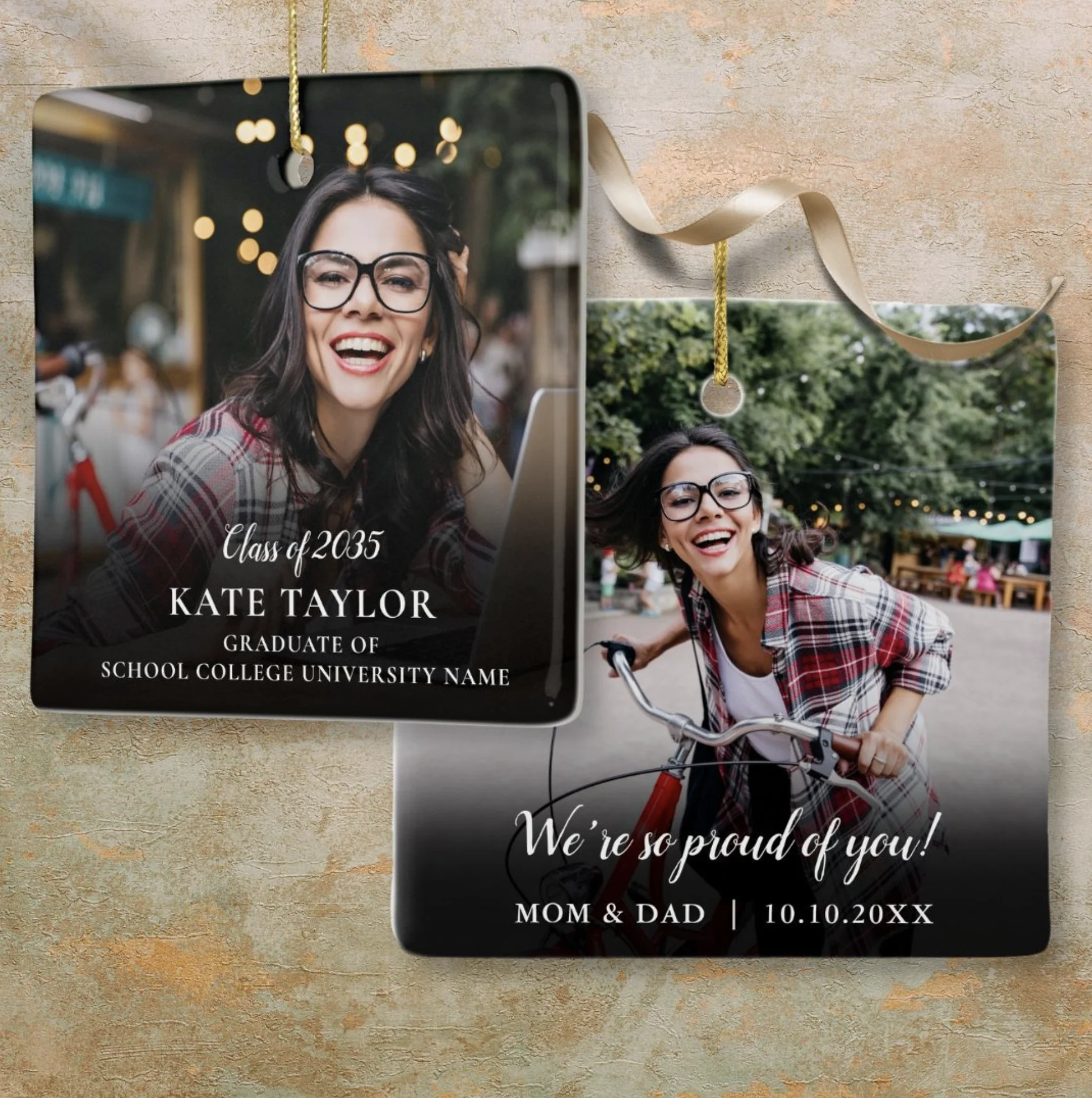 Photo Collage Modern Graduation Party Invitation Ceramic Ornament