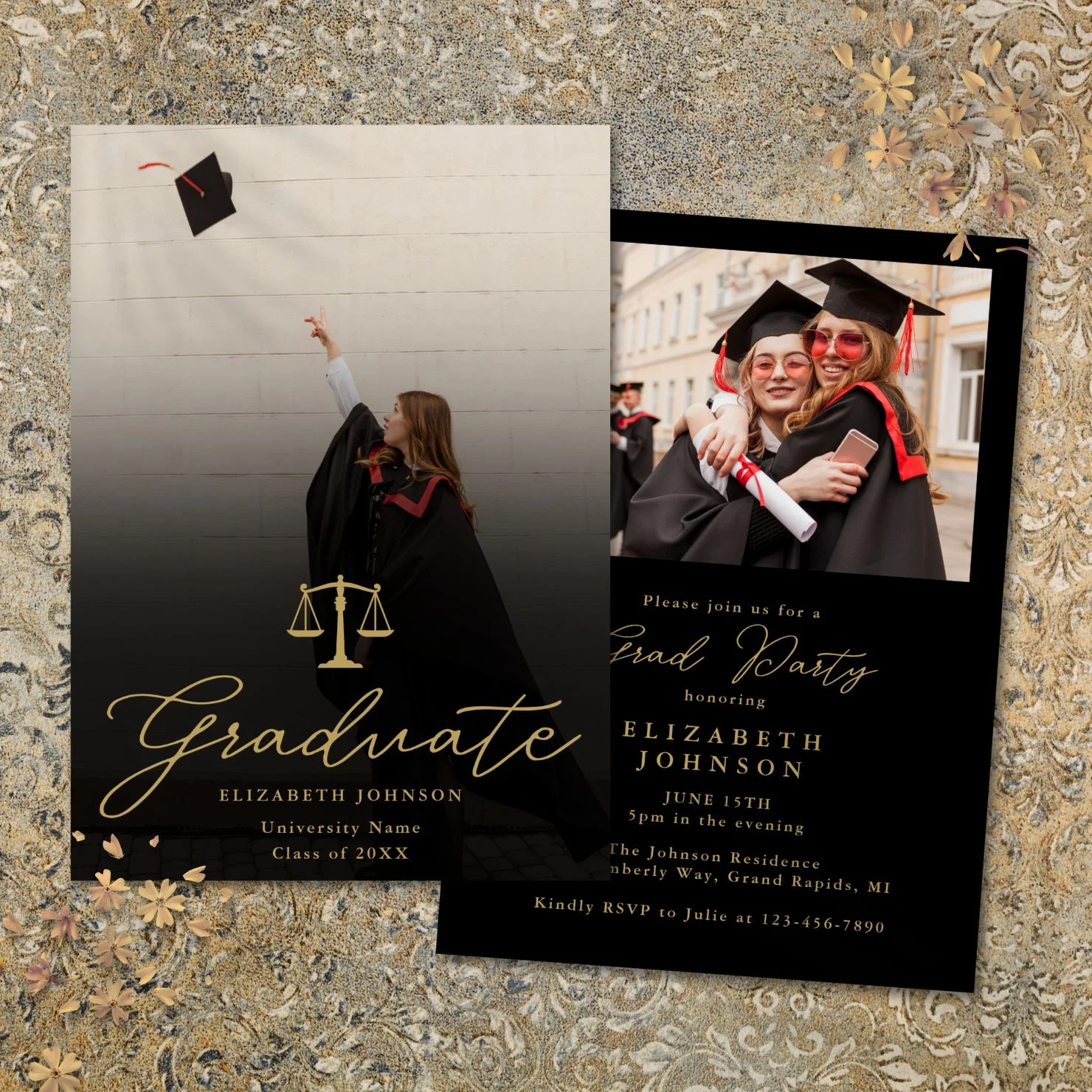 Photo Gold Script Law School Graduation Party Invitation