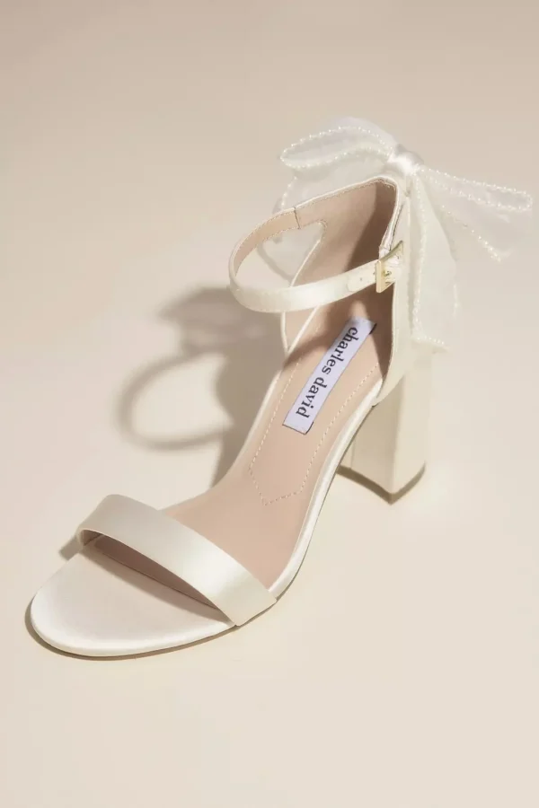 David's Bridal Tulle Pearl Bow Block Heels