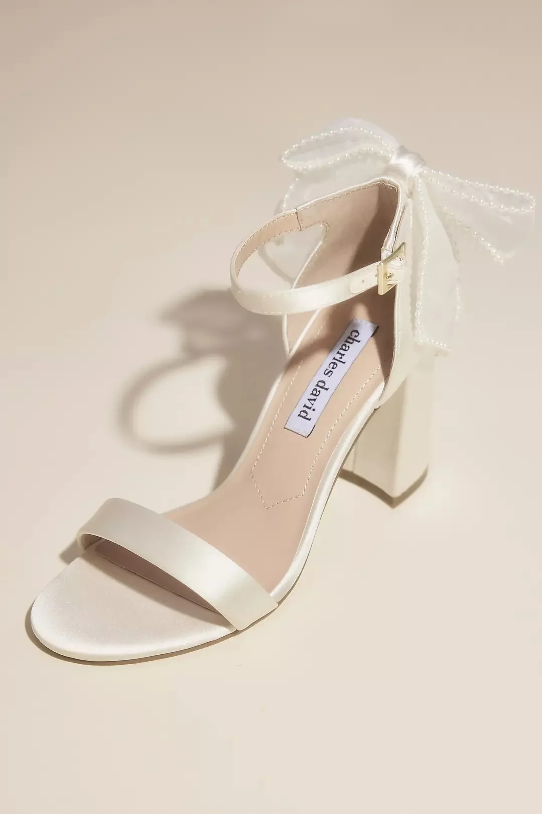David's Bridal Tulle Pearl Bow Block Heels