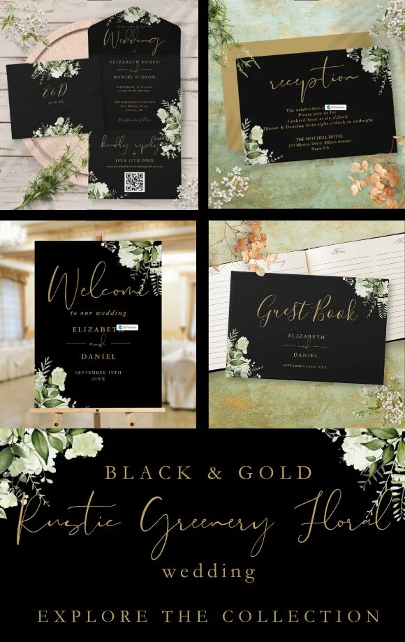 Black And Gold Greenery Floral Wedding Suite Cover