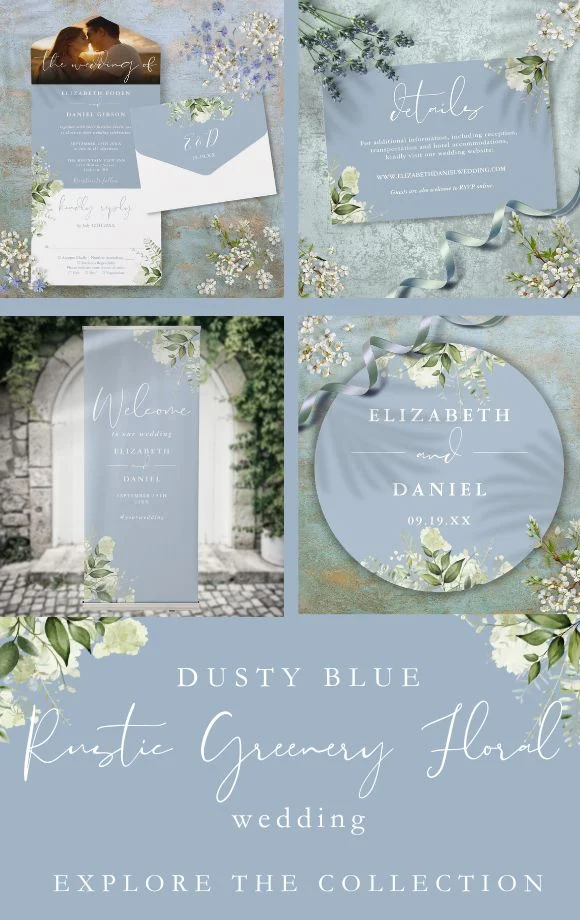 Dusty Blue Rustic Greenery Floral Wedding Suite Cover