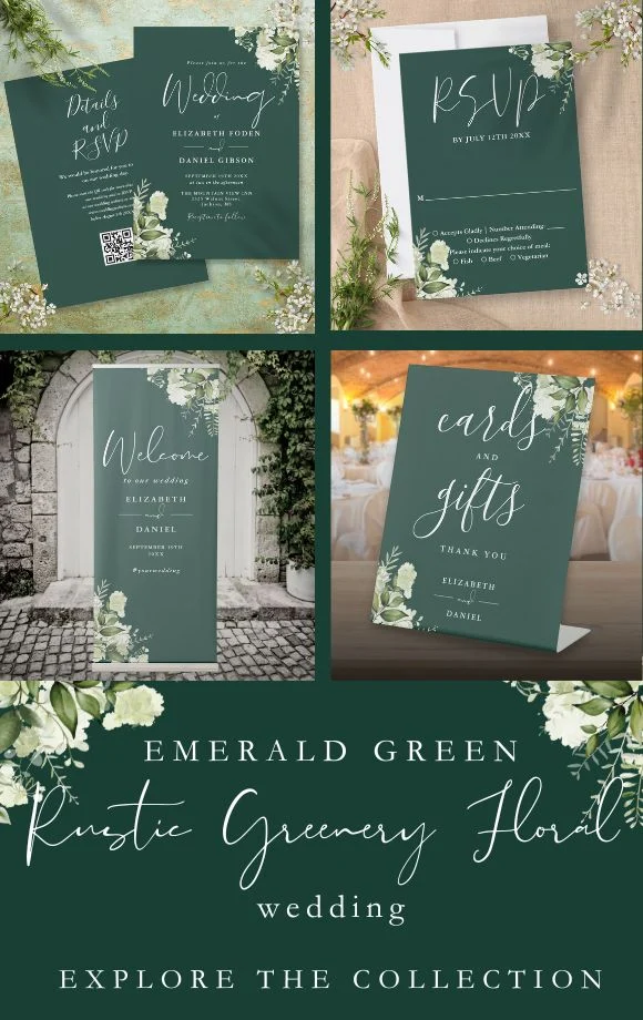 Emerald Green Floral Greenery Wedding Suite Cover