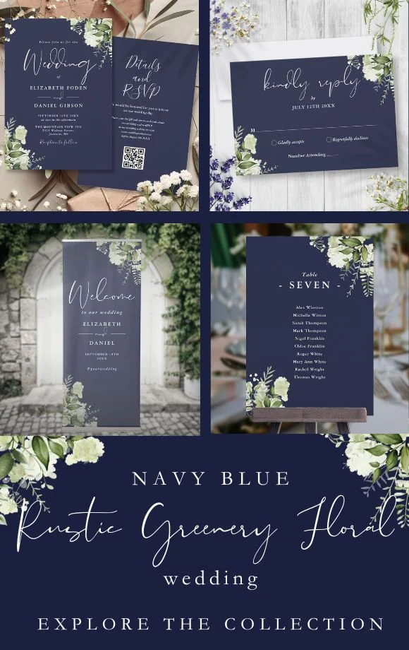 Navy Blue Rustic Greenery Floral Wedding Suite