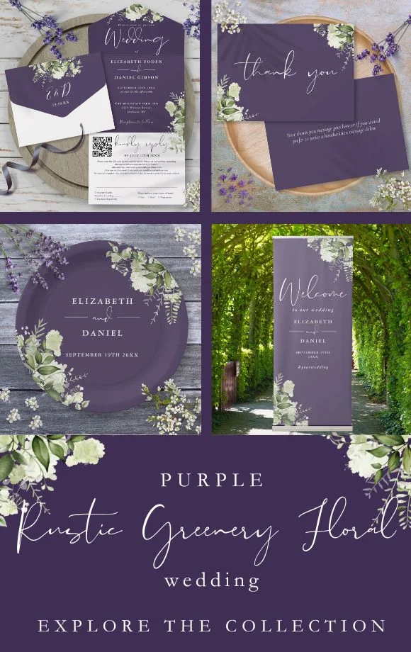 Rustic Greenery Floral Purple Wedding Suite Cover