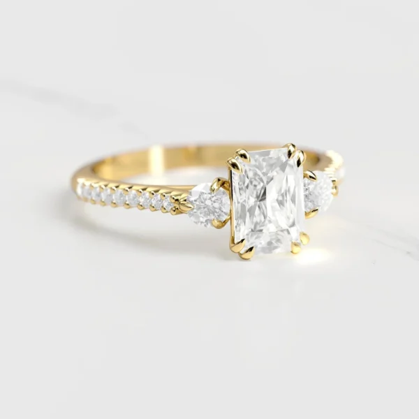 Capucinne Radiant Half Pave Moissanite Ring With Accent Stones