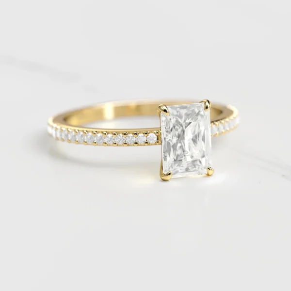 Capucinne Radiant Moissanite Ring With Half Eternity Band