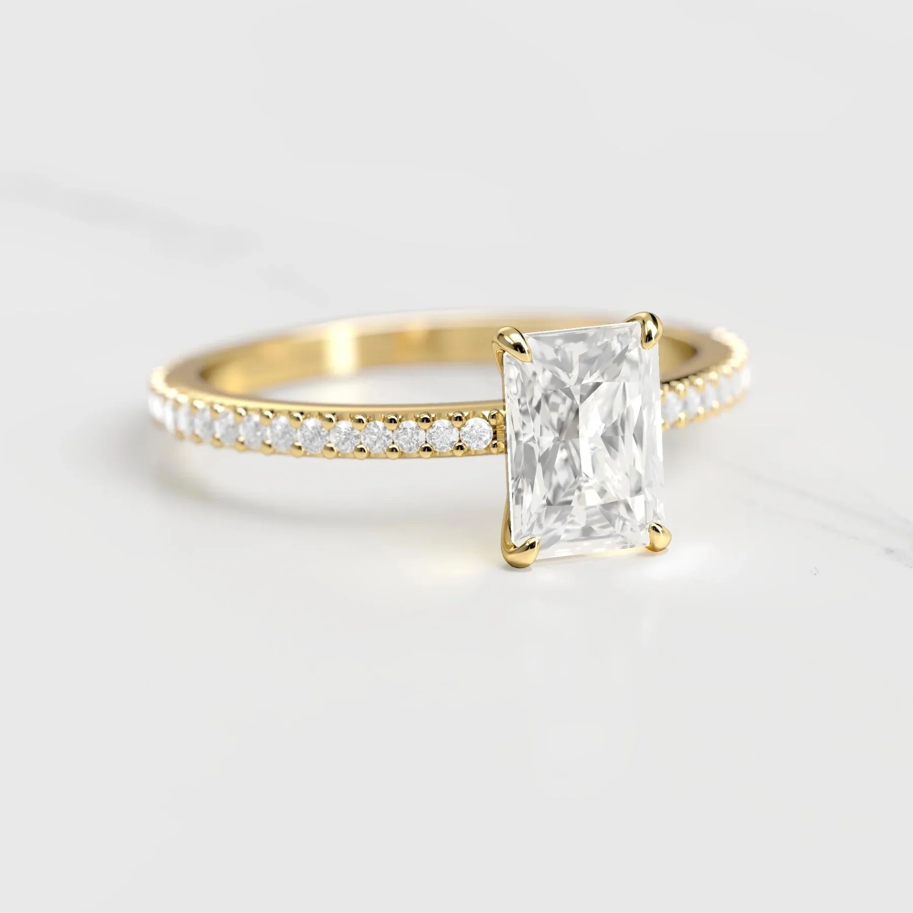 Capucinne Radiant Moissanite Ring With Half Eternity Band