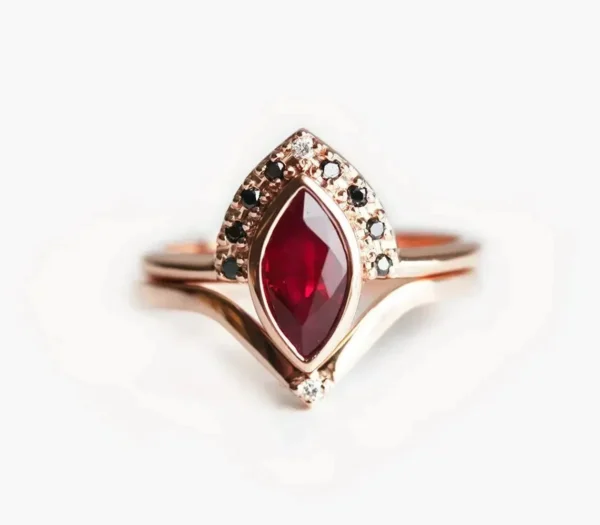 Capucinne Regina Ruby And Black Diamond Ring Set