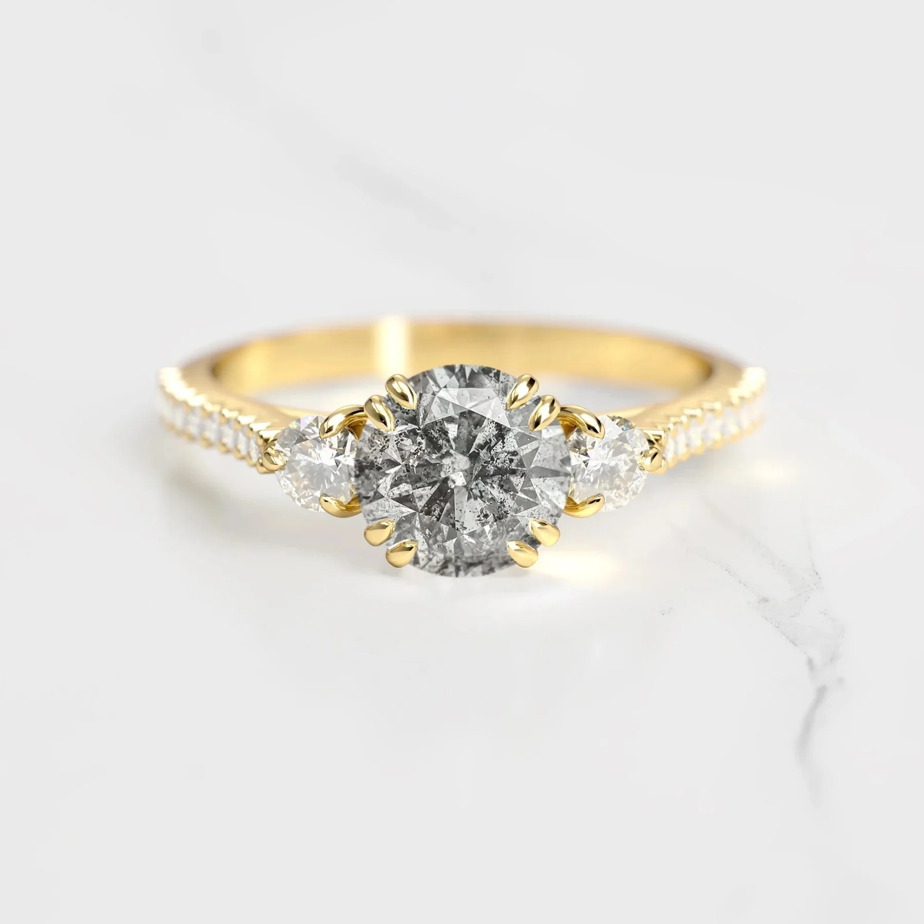 Capucinne Round Half Pave Salt & Pepper Diamond Ring with Accent