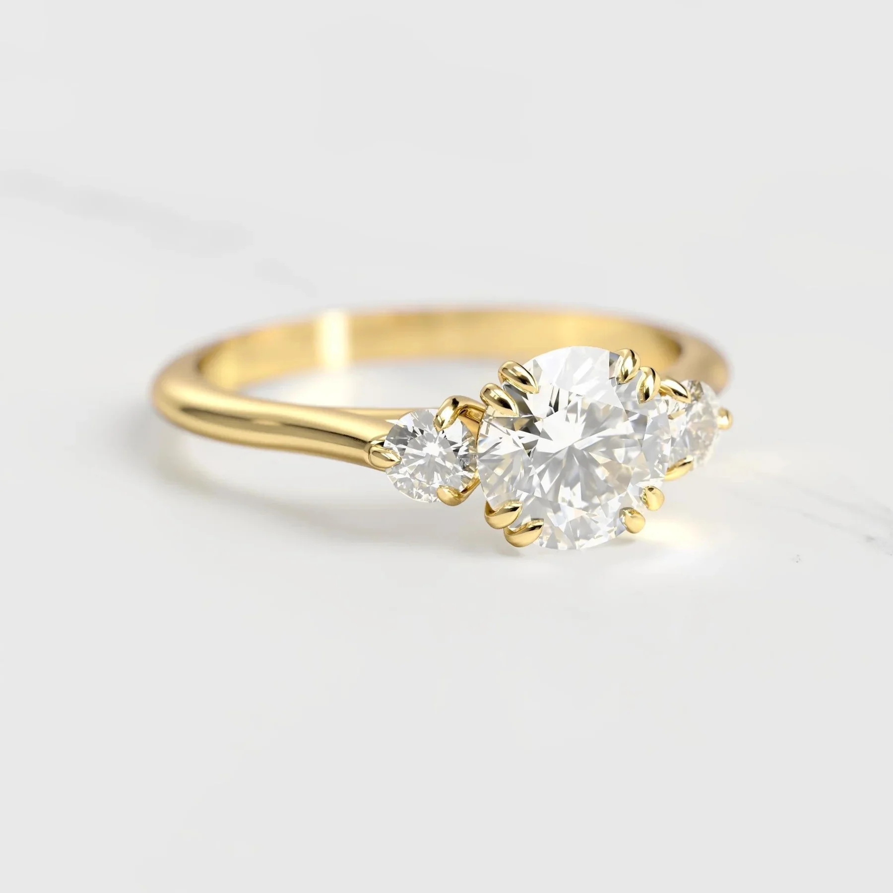 Capucinne Round Moissanite Ring With Accent Stones